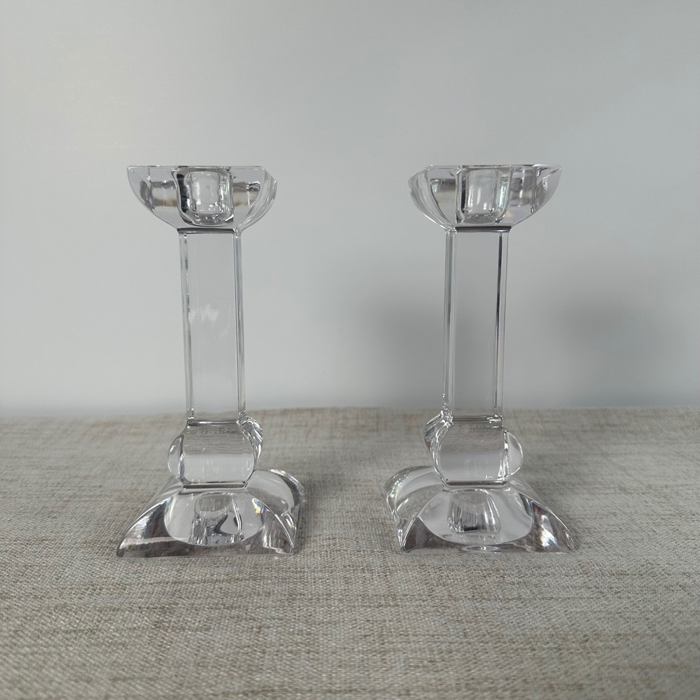 Pair of Villeroy & Boch Crystal Candlesticks Clear Glass Candle Holders 6"